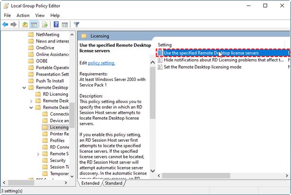 Use the Specified Remote Desktop License Servers